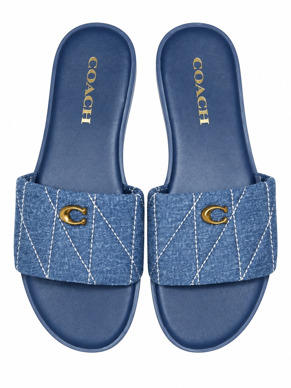 COACH Women's Blue Denim Slide Sandals